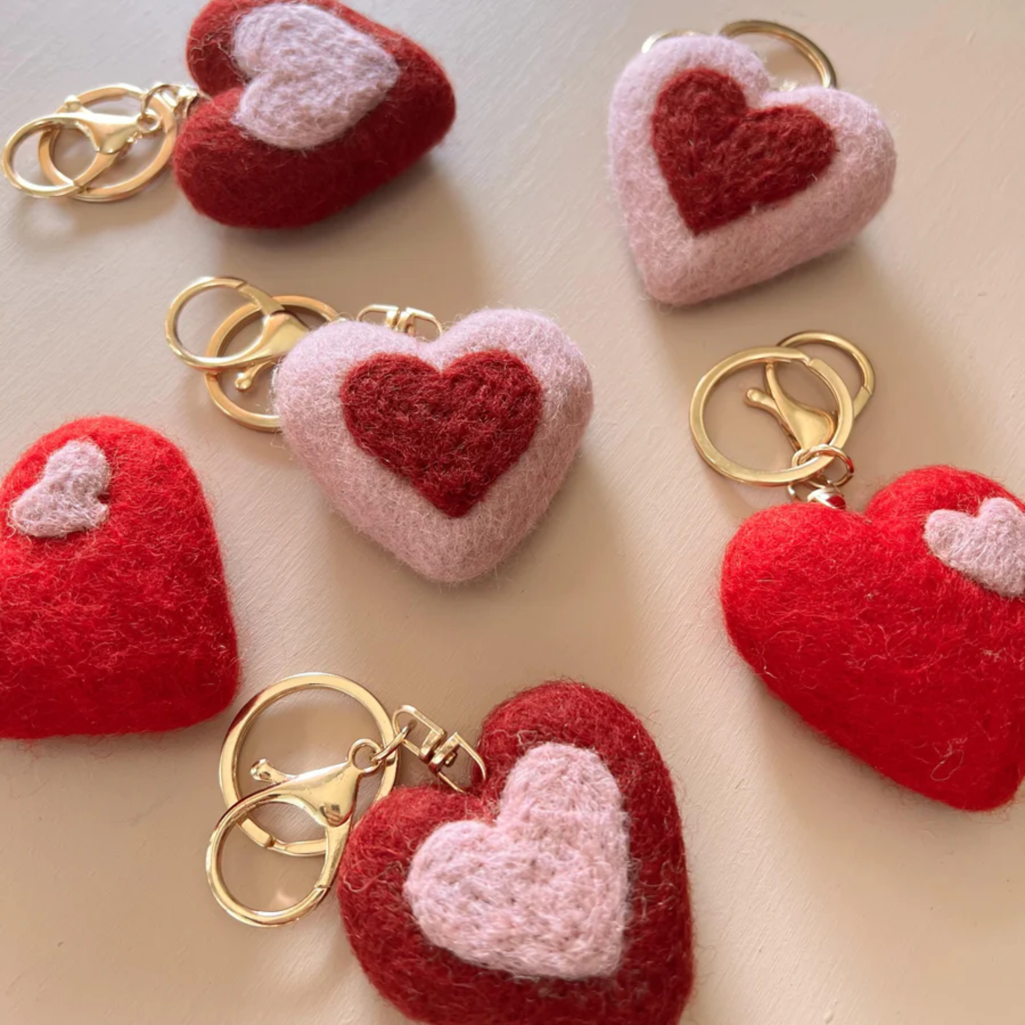 Felt Heart Keychain Charm Pink