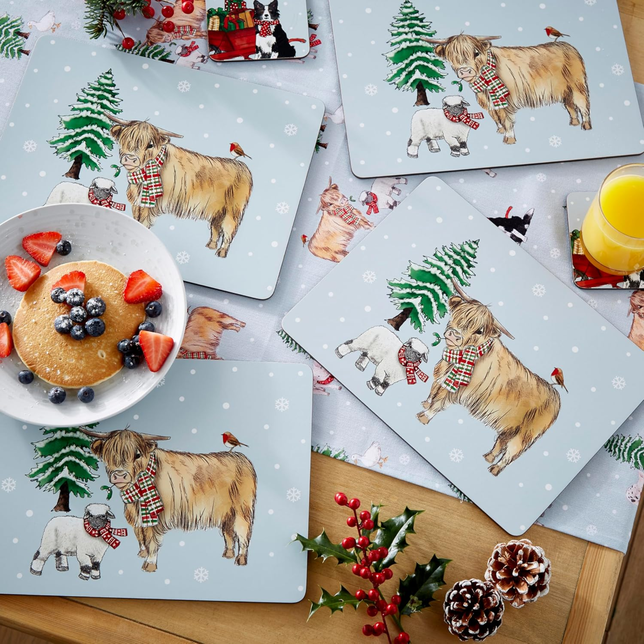 Set Of 4 Placemats Christmas On The Farm