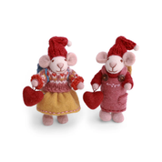 Set Of 2 Felt Mice with Hearts Figurines Small