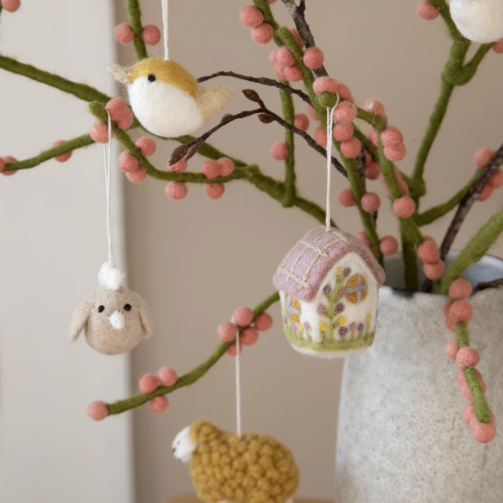 Rose Berries Felt Branch