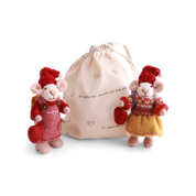 Set Of 2 Felt Mice with Hearts Figurines Small