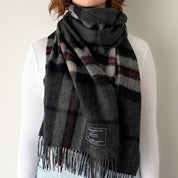 Thompson Charcoal Scottish Tartan Lambswool Wide Scarf