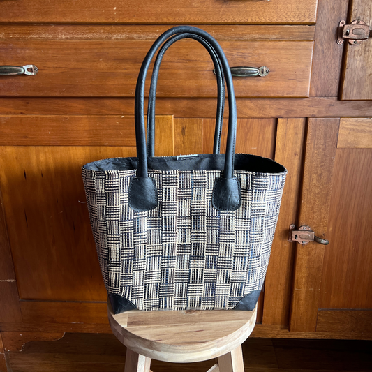 Small Simili Stripe Tote Bag Black & Natural