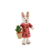 Felt Bunny Girl Carrot Basket Figurine Small