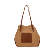 Leather-Trimmed Natural Tote Bag Tan
