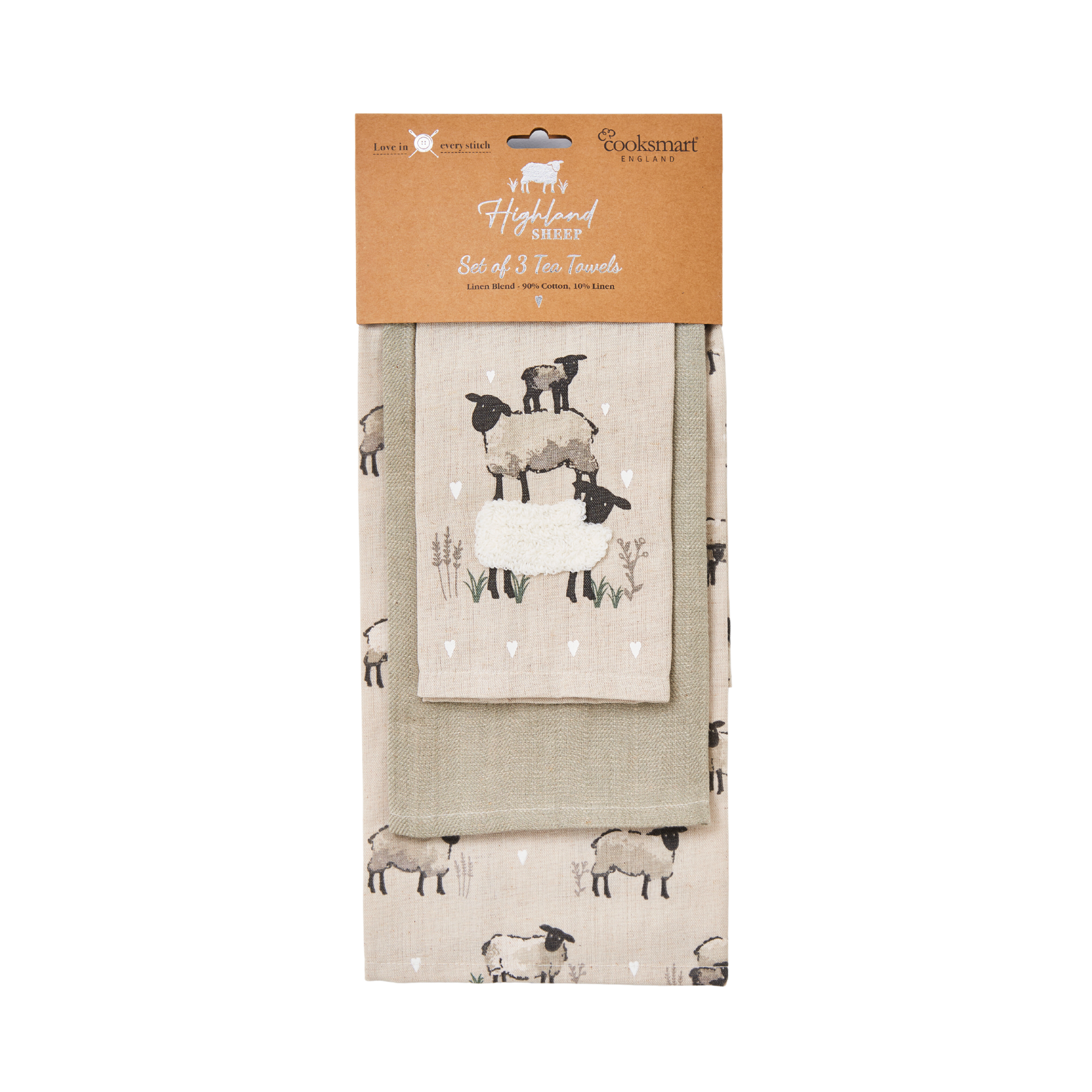 Linen Blend 3 Pack Tea Towel Highland Sheep