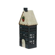 Christmas Tea Light House Blue with Wreath Large