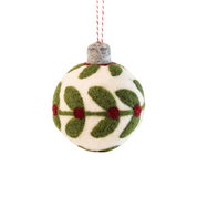 Felt Bauble Christmas Decoration Green & Red Holly