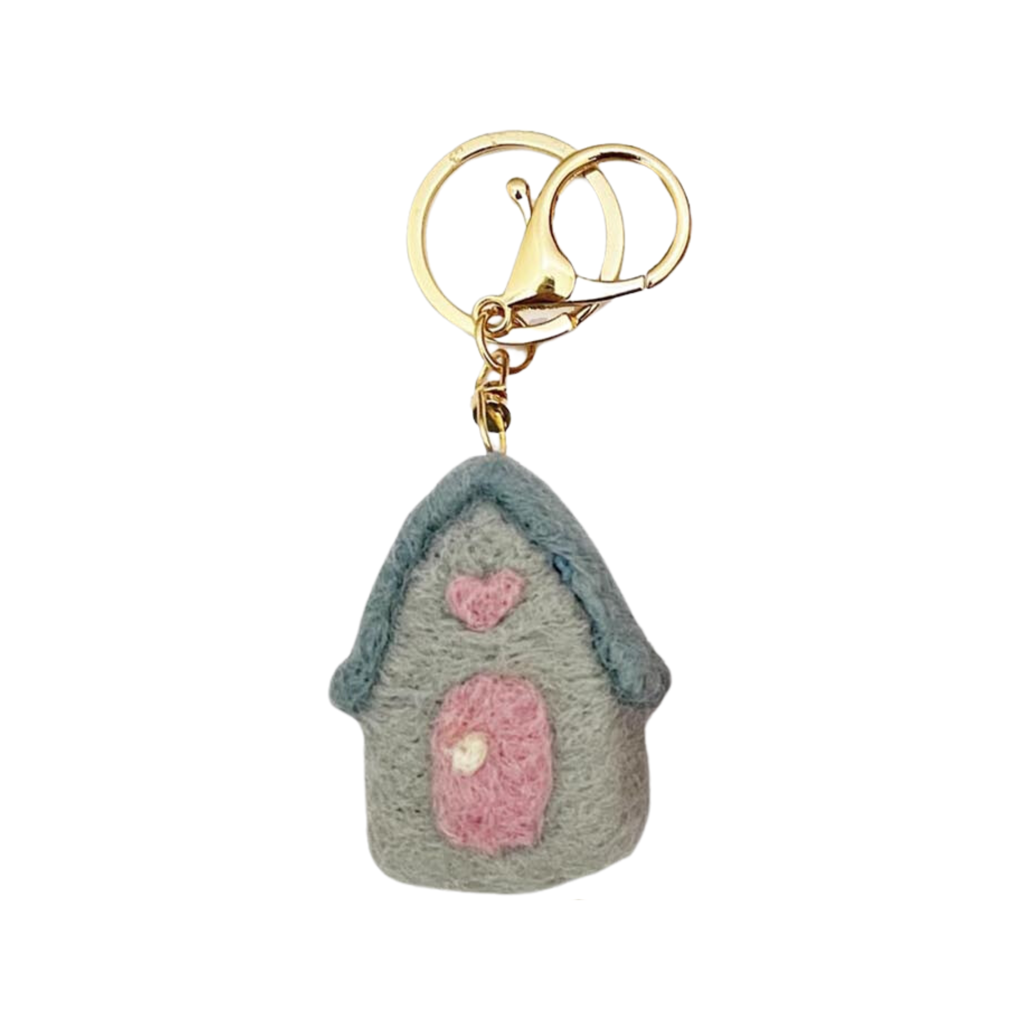 Felt House Keychain Charm Blue