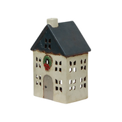 Christmas Tea Light House Blue with Wreath Small