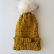 Double Knit Wool Beanie with Pom Pom Mustard