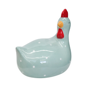 Ceramic Sitting Chicken Teal Polka