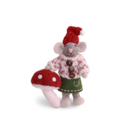 Felt Christmas Girl Mouse with Mushroom Decoration Small