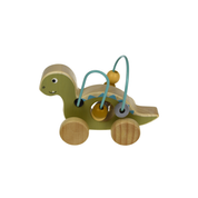 Wooden Dinosaur Bead Maze on Wheels Green