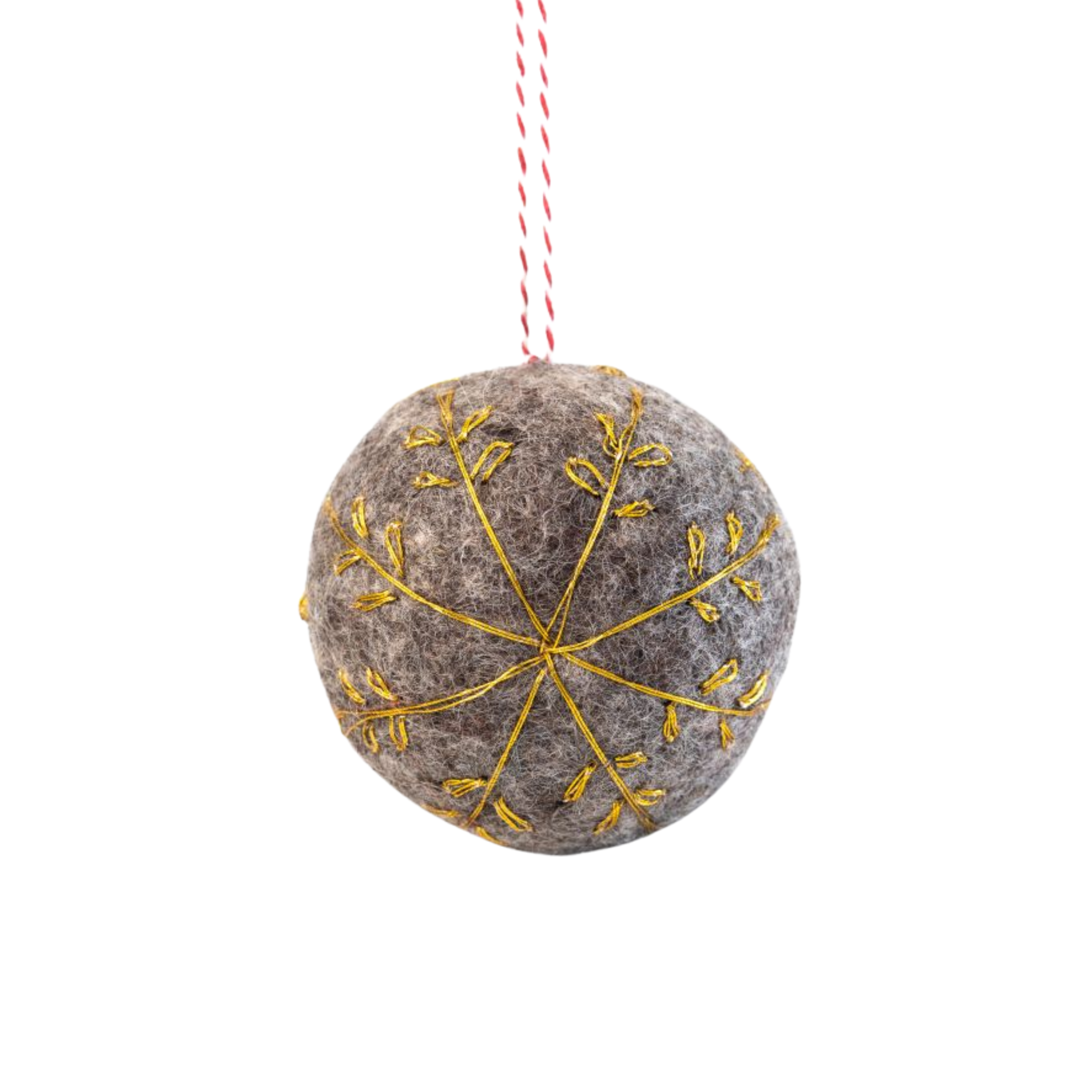 Felt Bauble Christmas Decoration Grey & Gold Embroidery