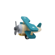 Retro Wooden Pull Back Biplane Blue