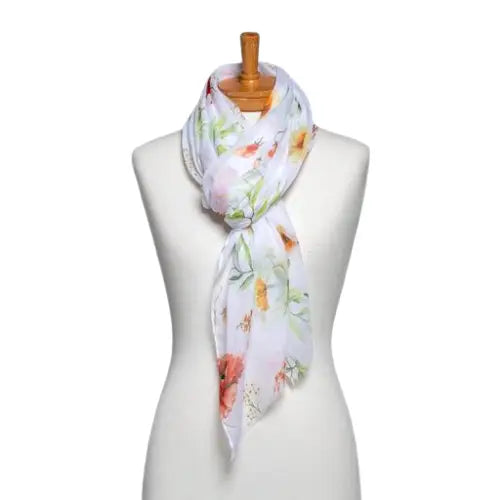 White Watercolour Floral Scarf