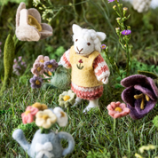 Felt Sheep Girl Watering Can Figurine Small