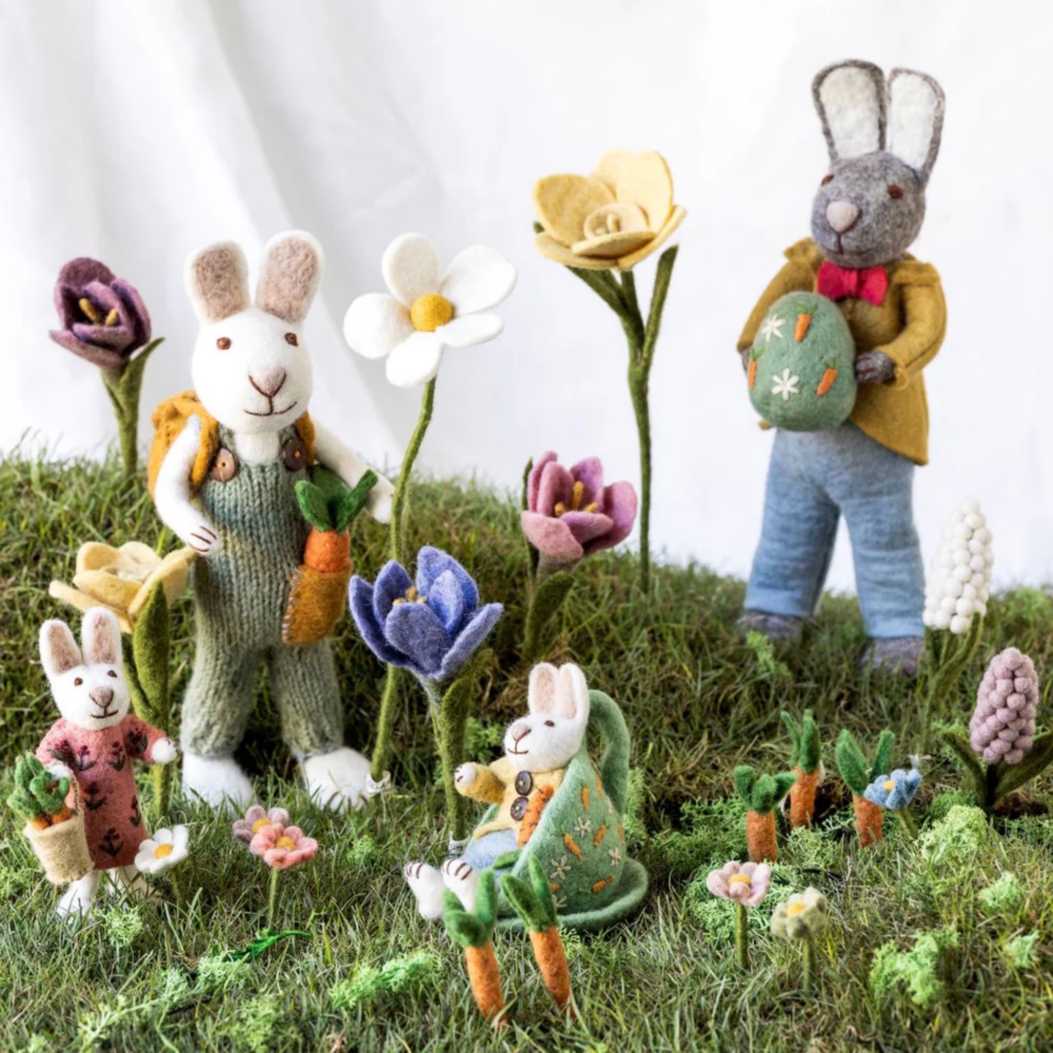 Felt Bunny Boy Carrot & Backpack Figurine Medium
