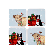 Set Of 4 Coasters Christmas On The Farm