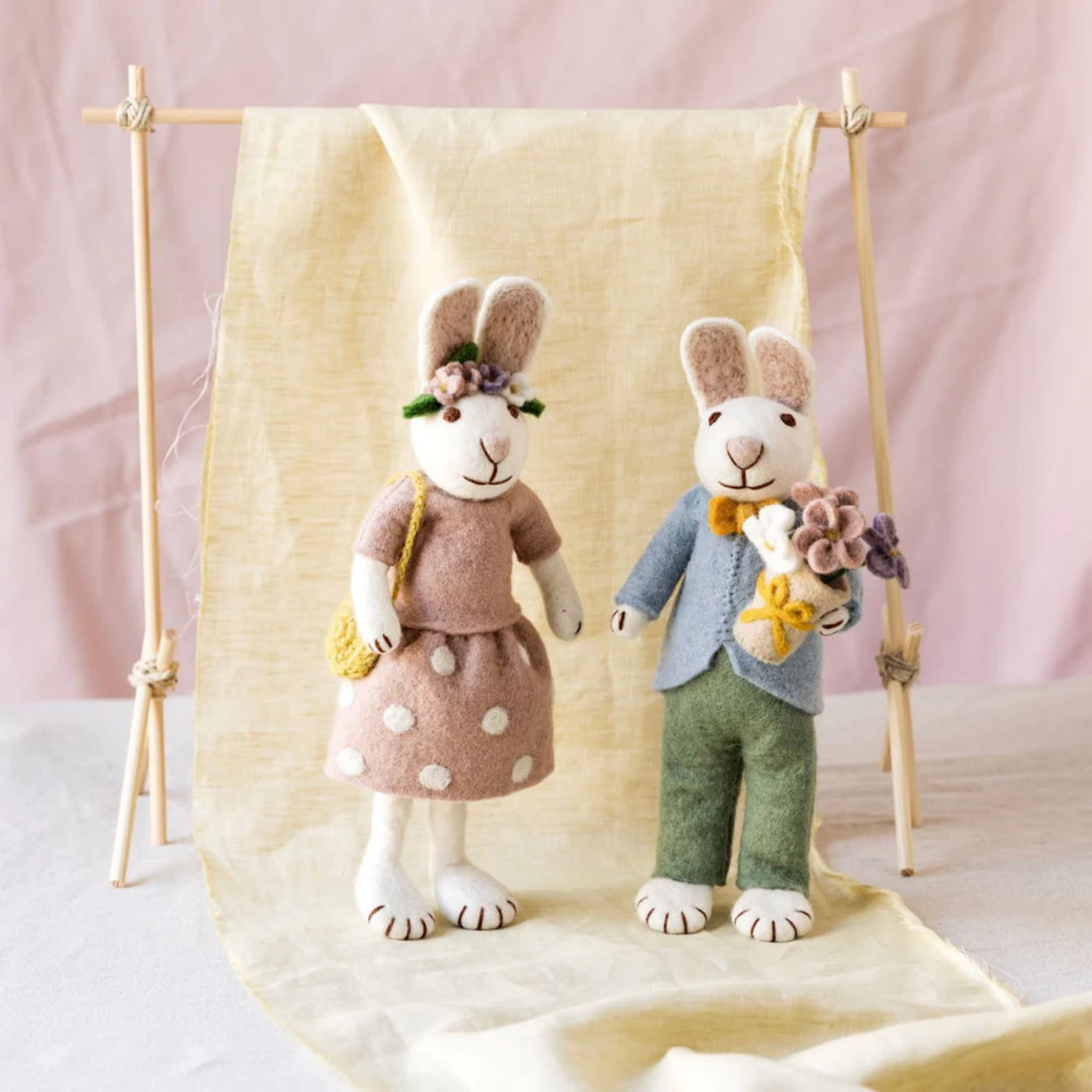 Felt Bunny Girl Flower Hair Band Figurine Medium