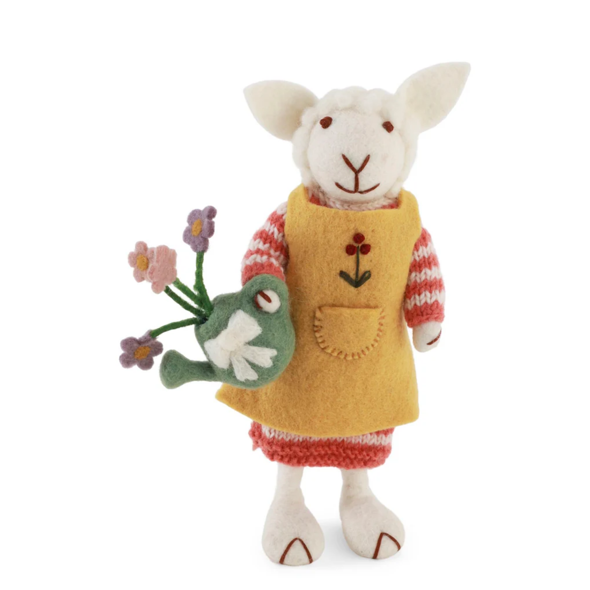 Felt Sheep Girl Watering Can Figurine Medium