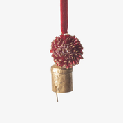 Beaded Pompom Bell Decoration Red
