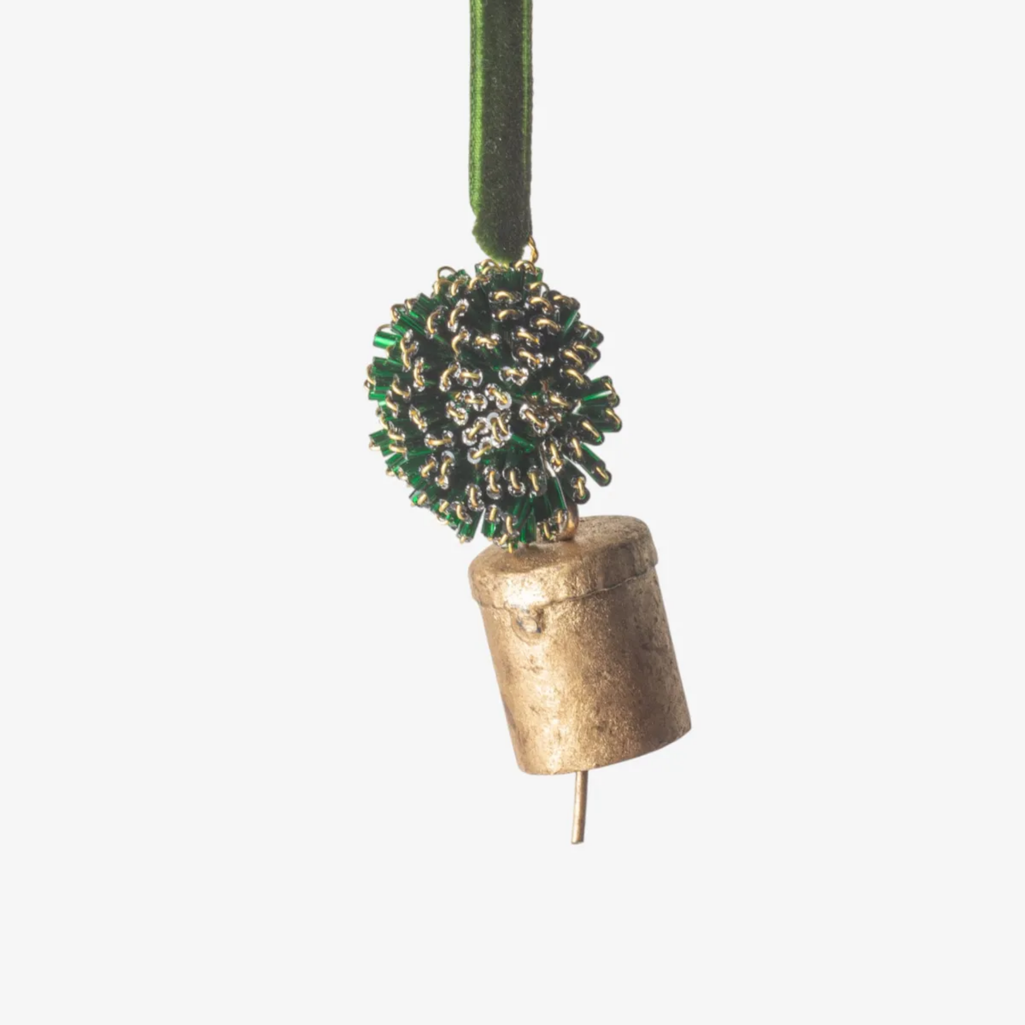 Beaded Pompom Bell Decoration Green