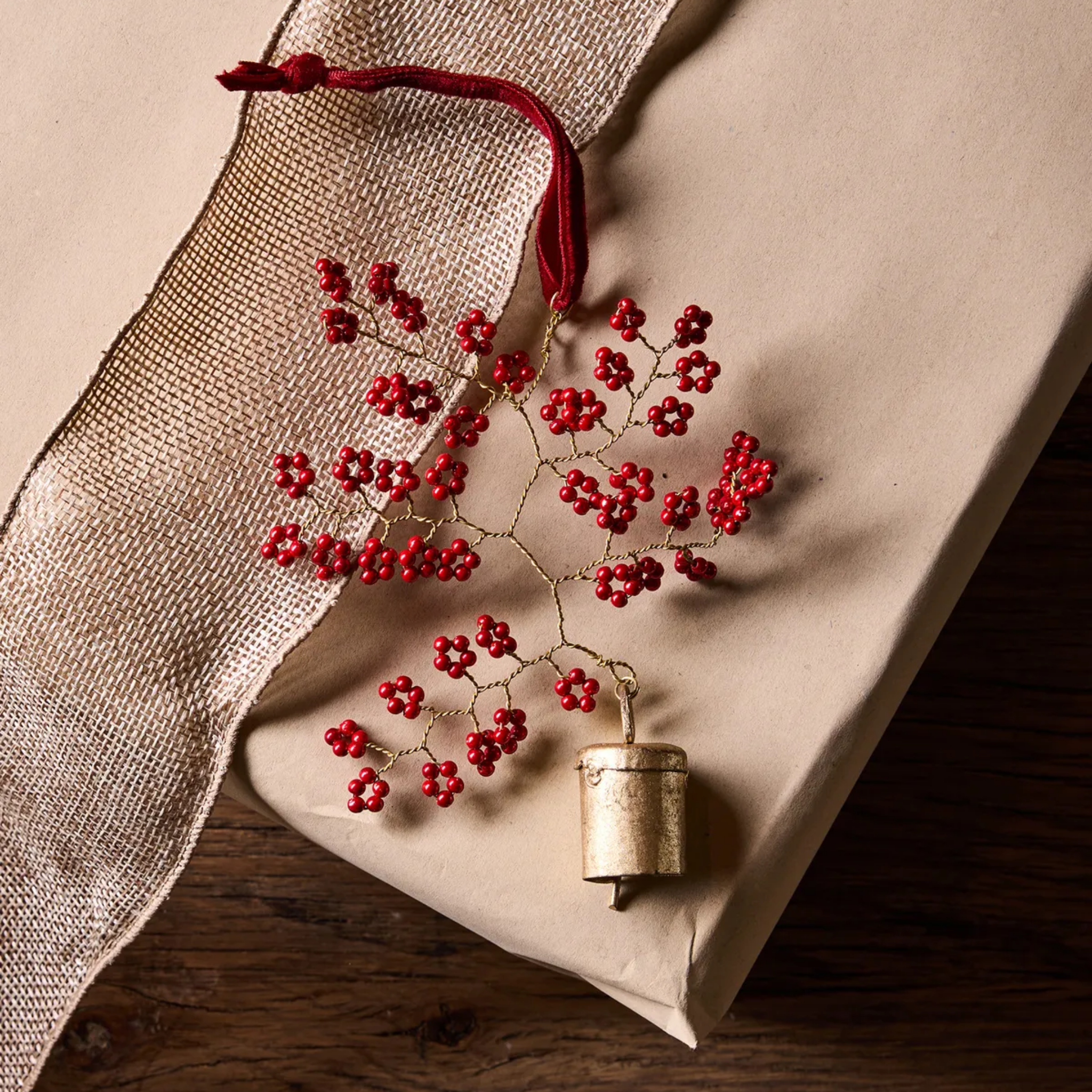 Hanging Beaded Bell Red