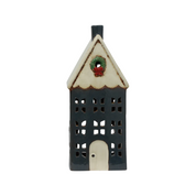 Christmas Tea Light House Blue with Wreath Large