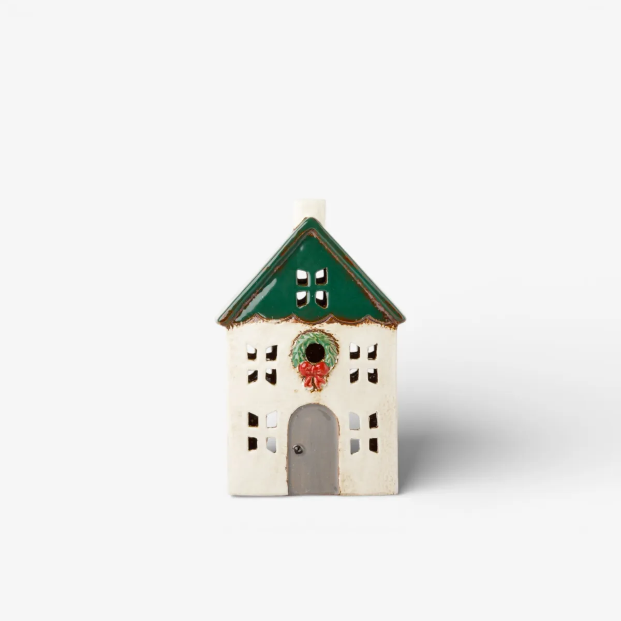 Christmas Tea Light House Green with Wreath Small