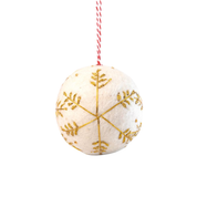 Felt Bauble Christmas Decoration White & Gold Embroidery