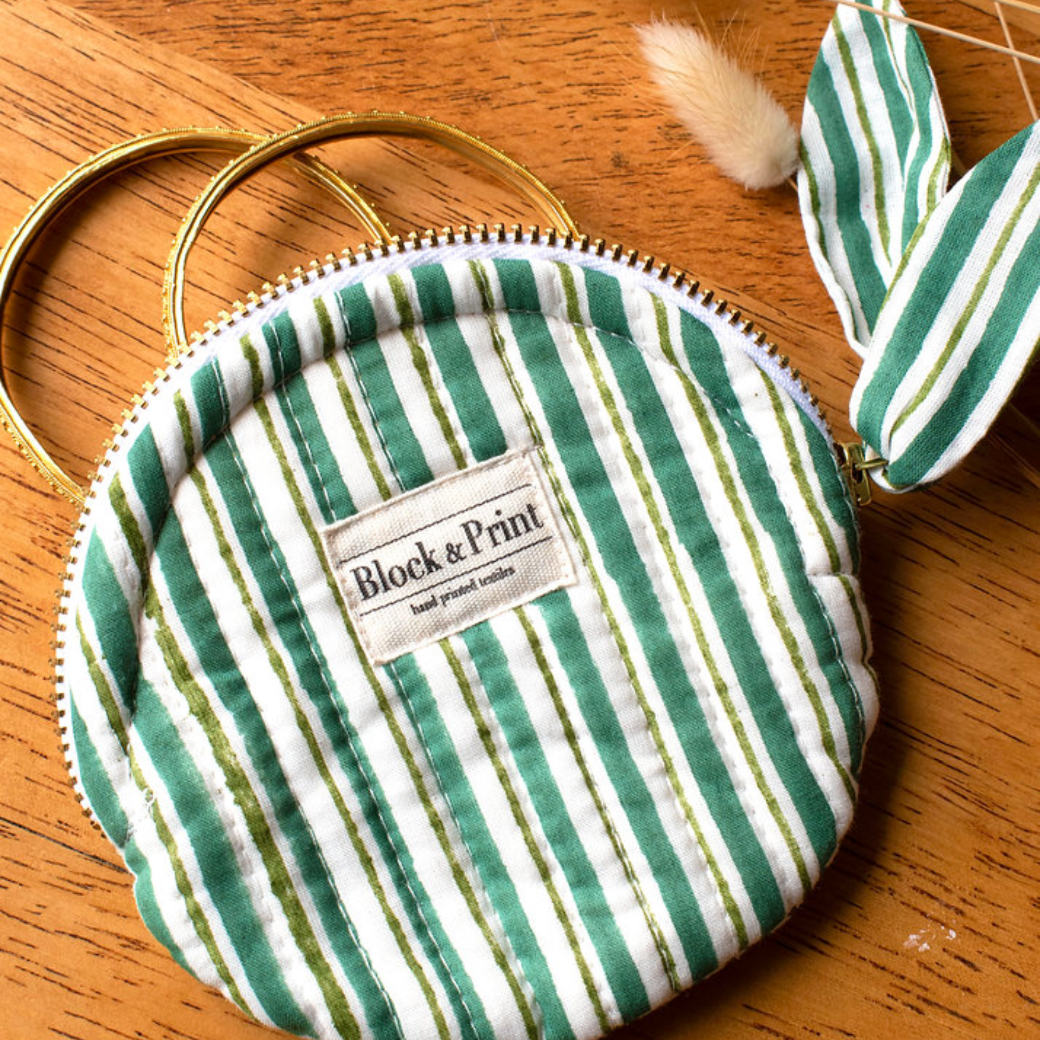 Mini Coin Pouch Green Stripe