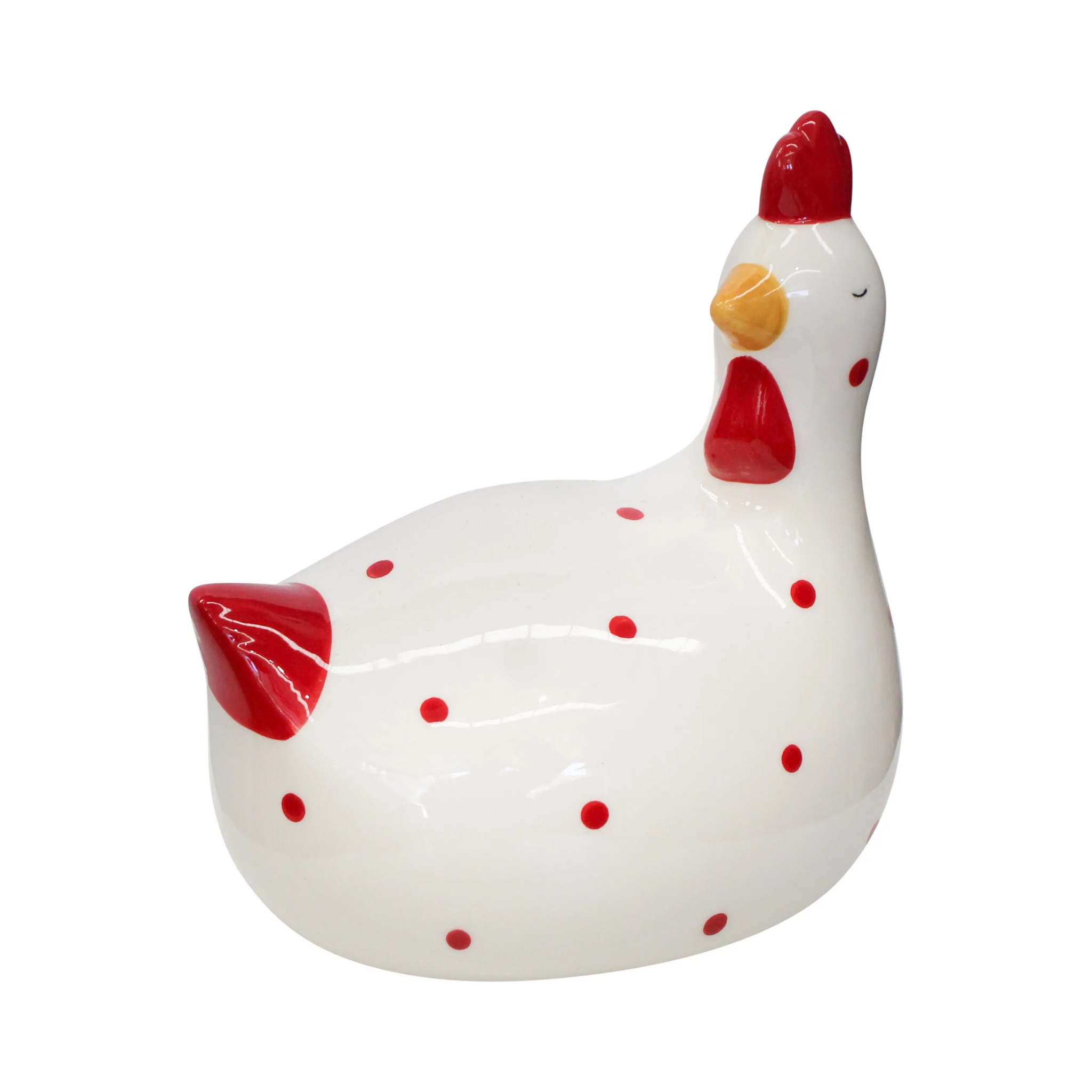 Ceramic Sitting Chicken Red Polka