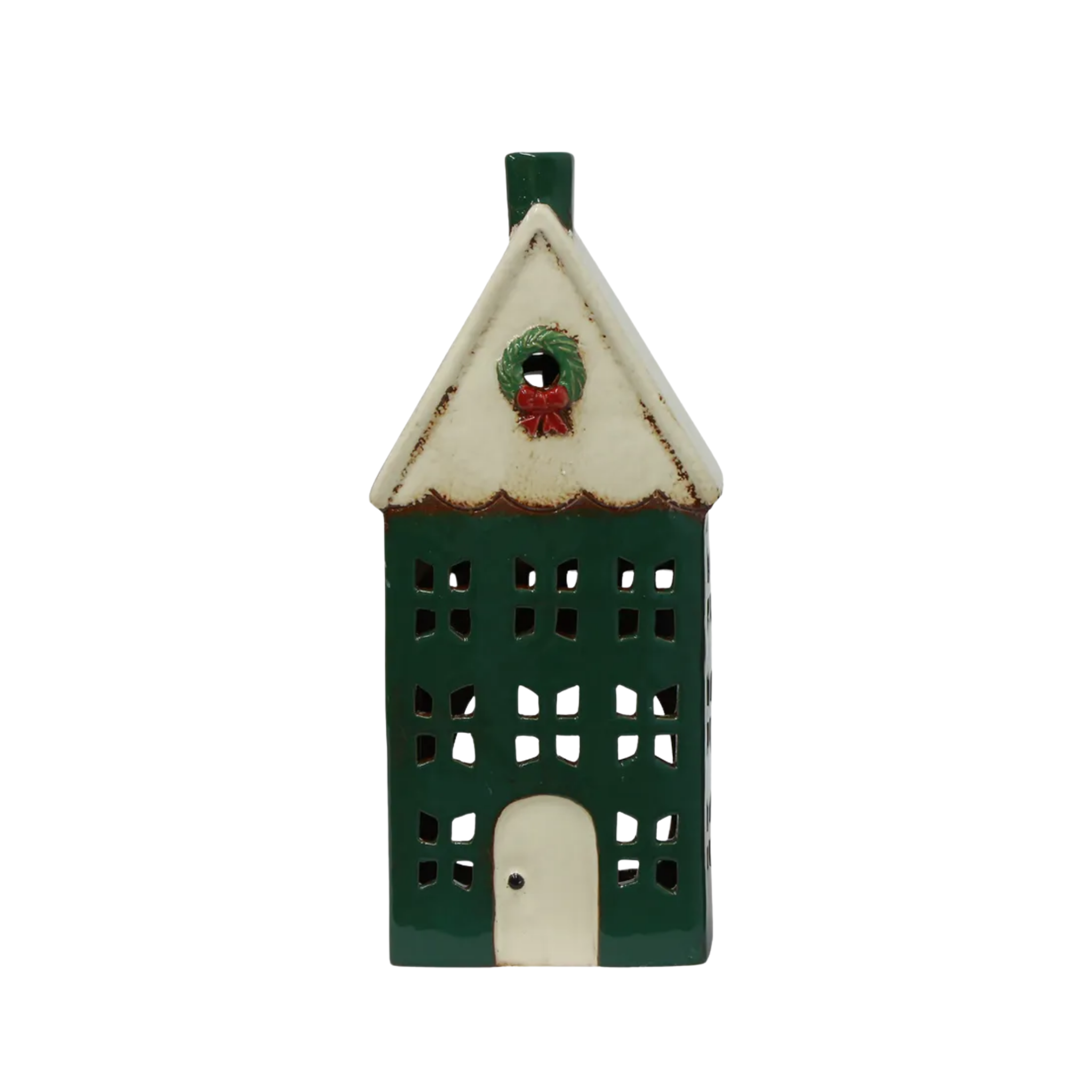 Christmas Tea Light House Green with Wreath Large