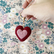 Felt Heart Keychain Charm Deep Red