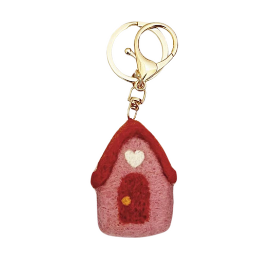 Felt House Keychain Charm Pink