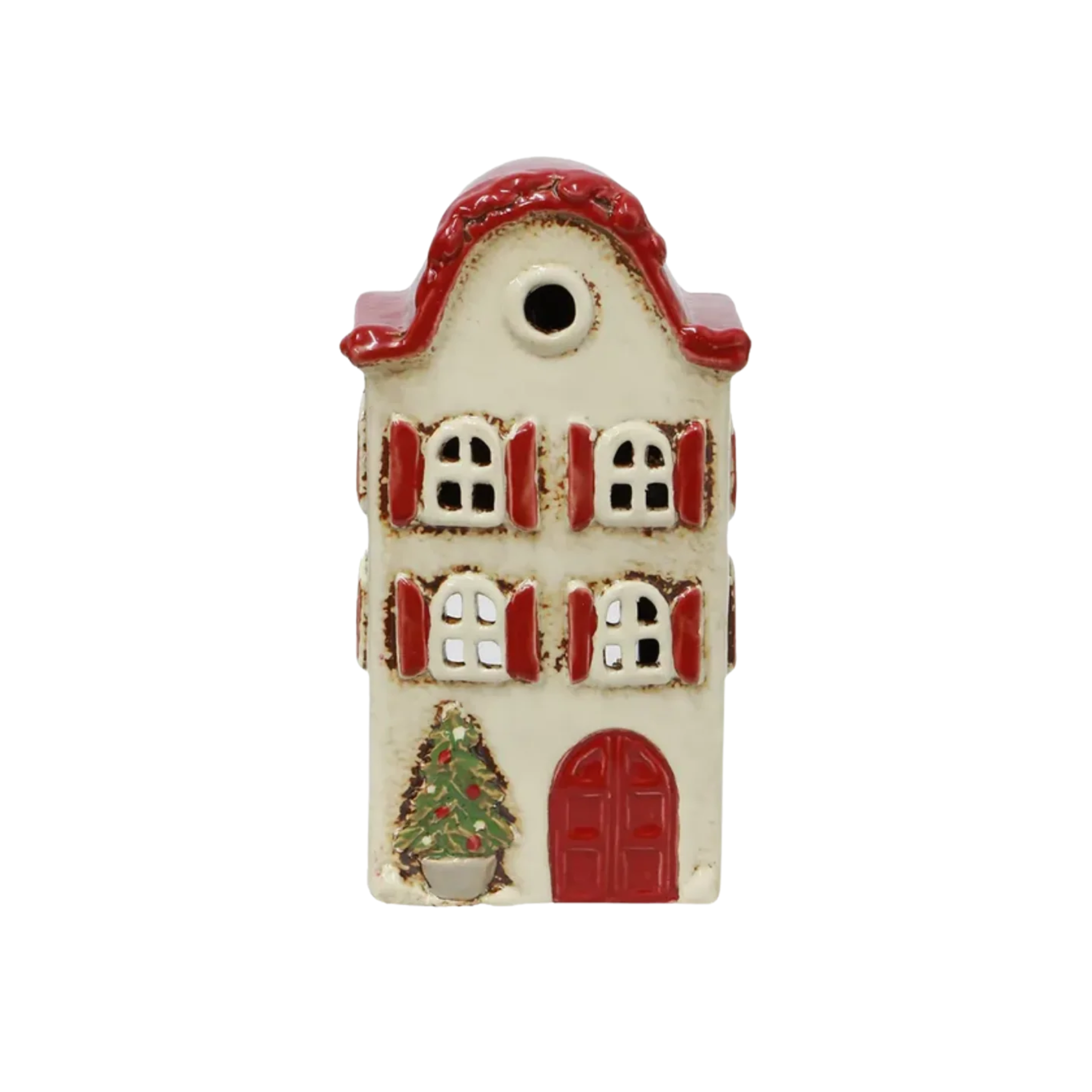 Alsace Tea Light Villa Christmas Stone with Red Shutters