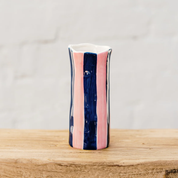Navy & Pink Stripe Small Vase