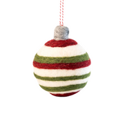 Felt Bauble Christmas Decoration Green & Red Horizontal Stripe
