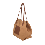 Leather-Trimmed Natural Tote Bag Tan