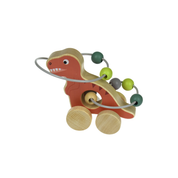Wooden Dinosaur Bead Maze on Wheels Red