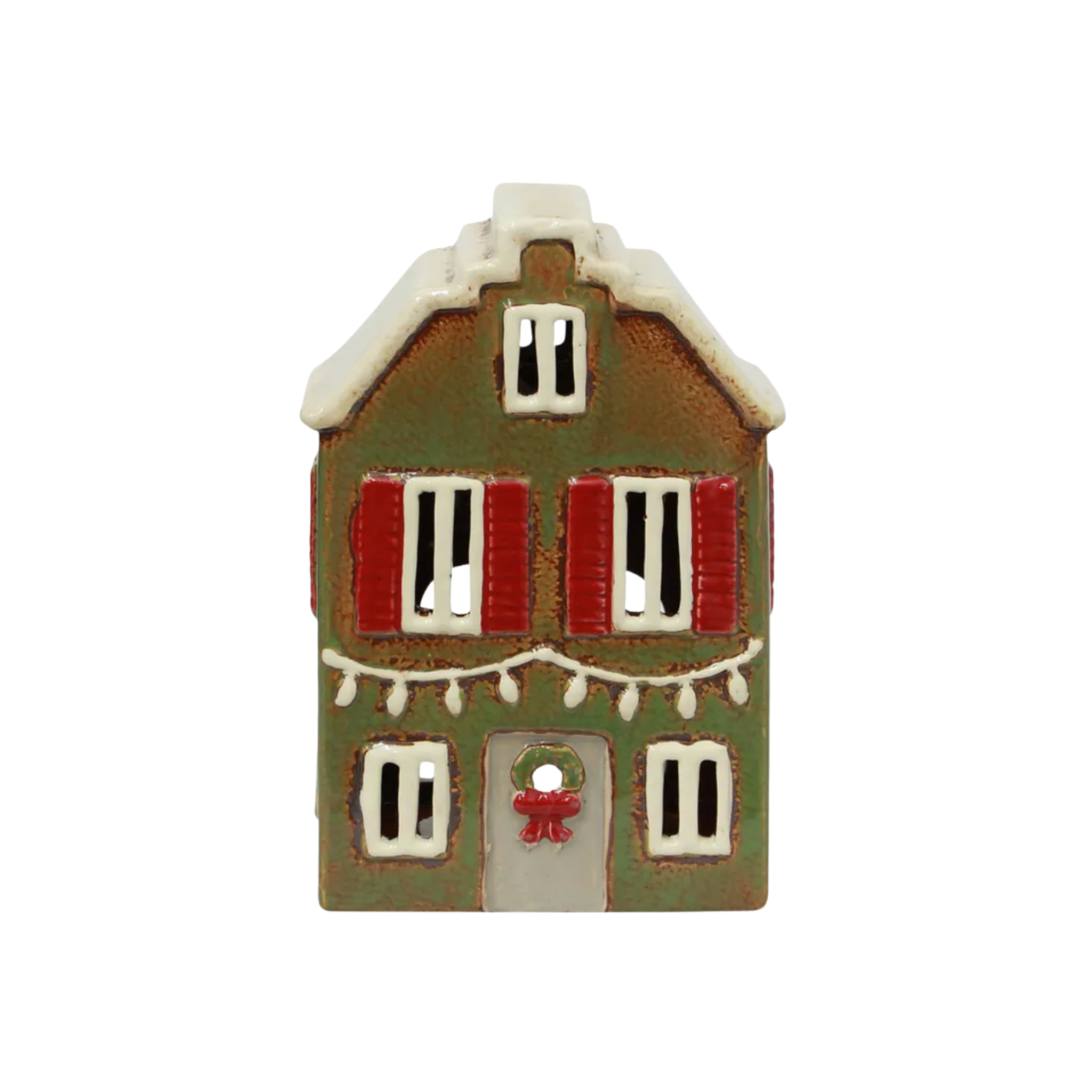 Alsace Tea Light House Christmas Green with Shutters