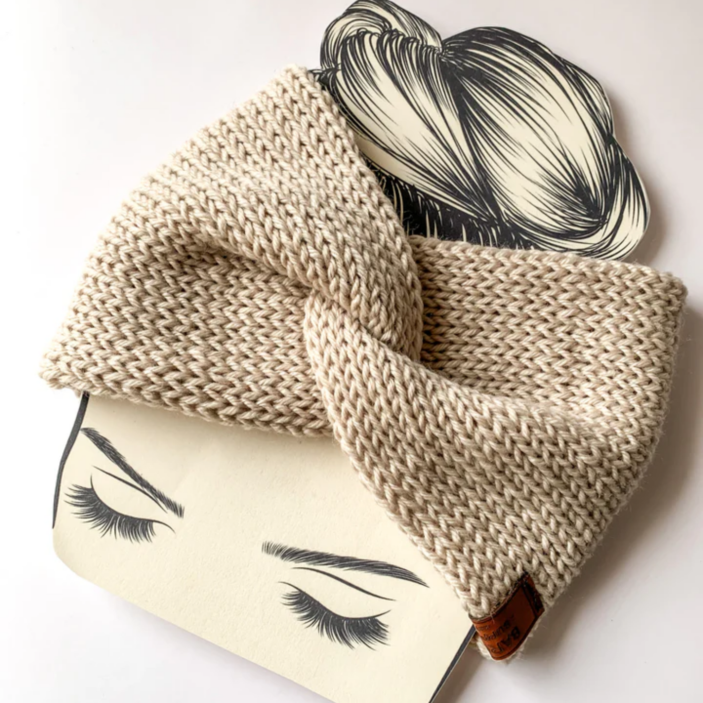 Wool Blend Twist Knit Headband Beige & Ecru