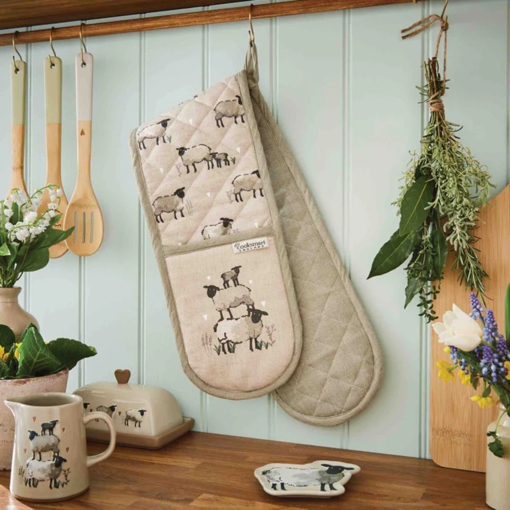 Linen Blend Double Oven Glove Highland Sheep