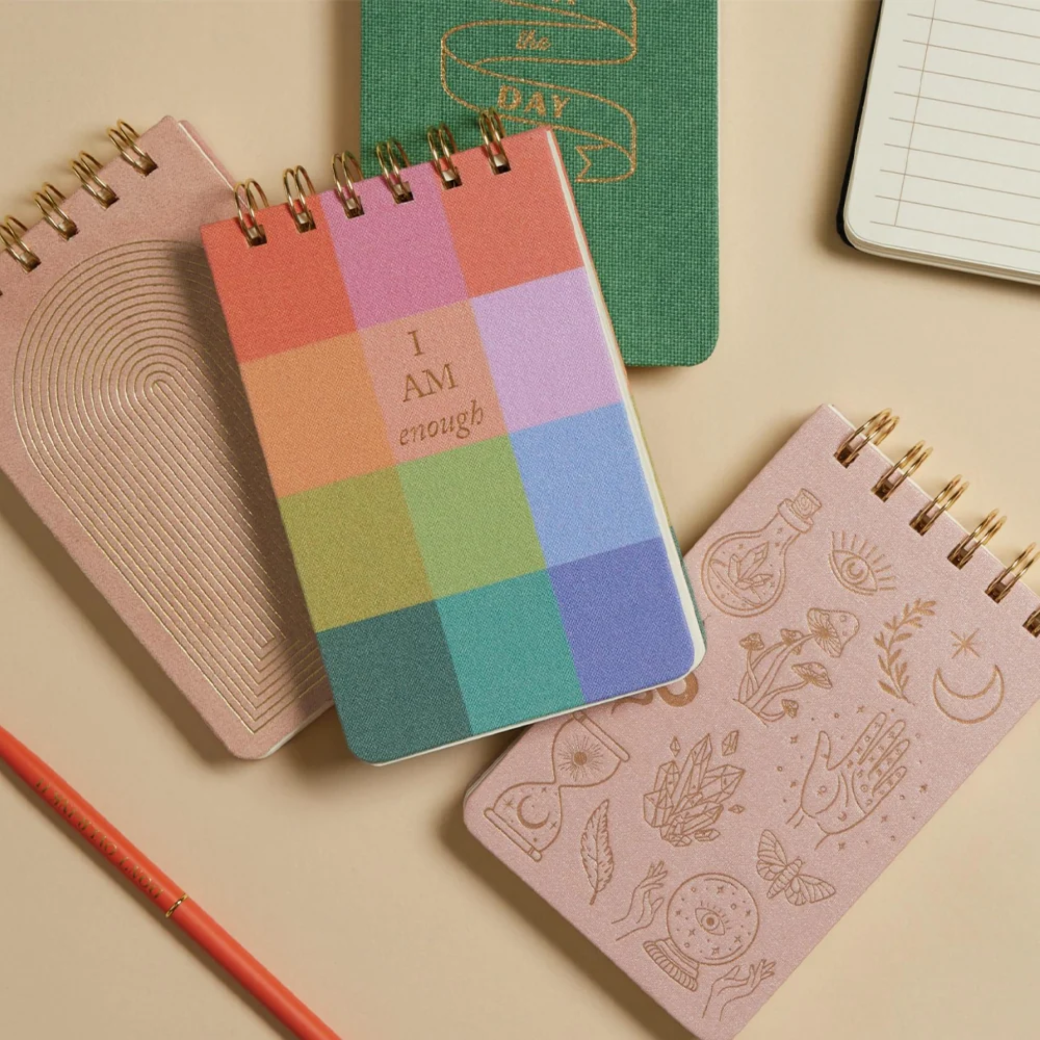 Cloth Covered Twin Wire Notepad Rainbow Check