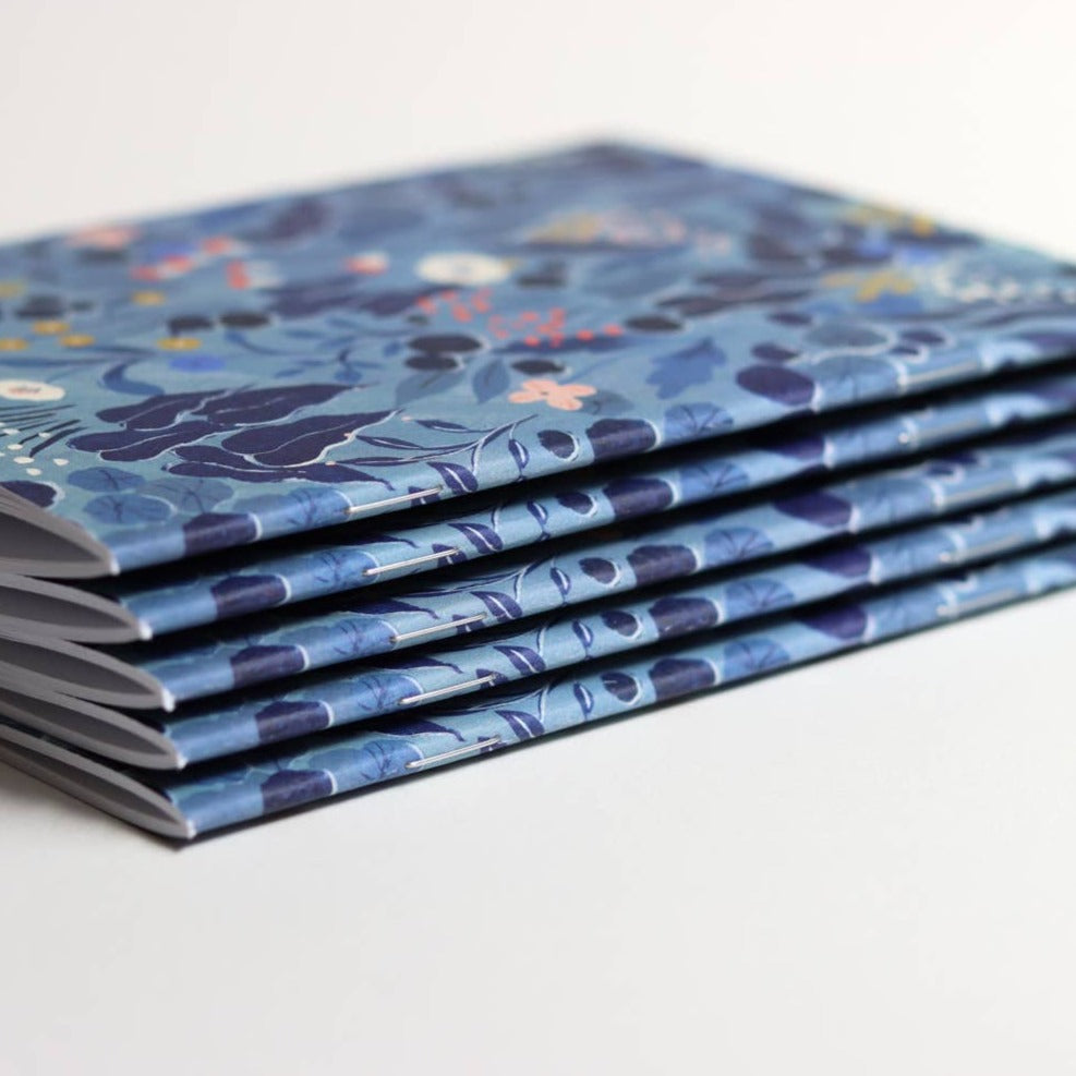 Blue Grey Floral Pocket Notebook