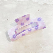 Checkered Flower Claw Clip Purple