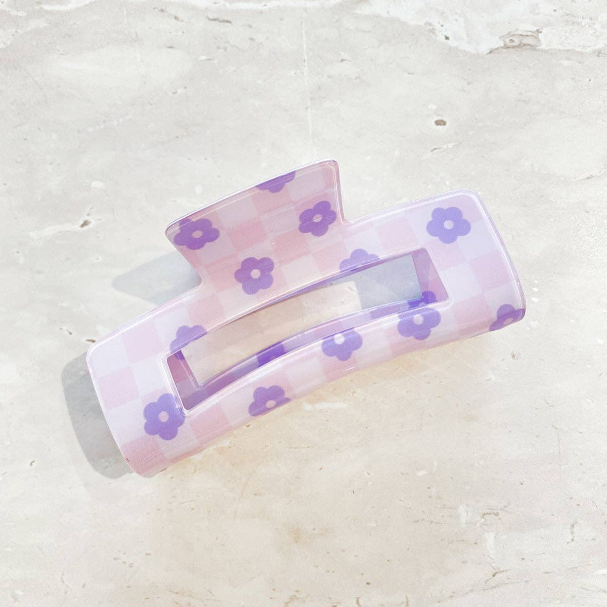 Checkered Flower Claw Clip Purple