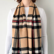 Thompson Camel Scottish Tartan Lambswool Wide Scarf